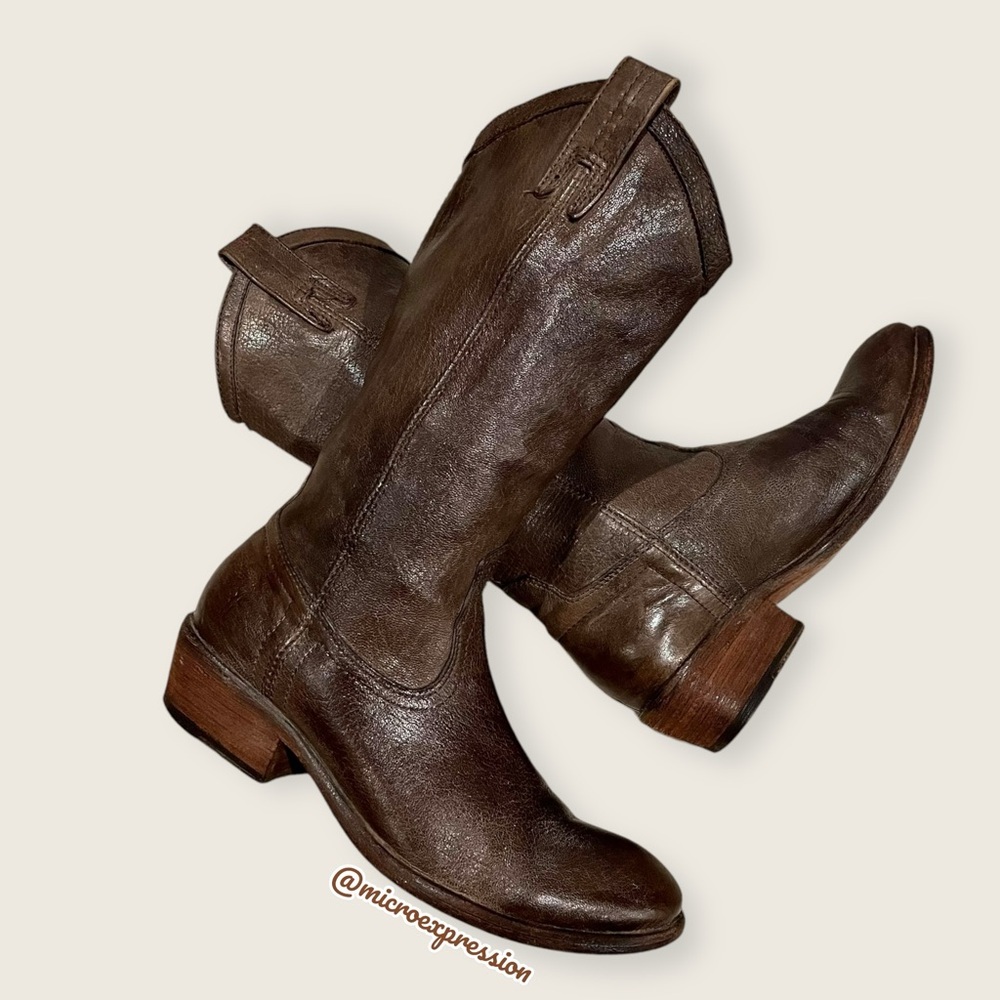 Frye Carson Pull On Brown Leather Southern/Western Cowgirl Festival Party Boots - Picture 15 of 16